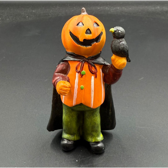 Vintage Halloween Figurine Jack O Lantern with Crow Mini Statue - Picture 1 of 11